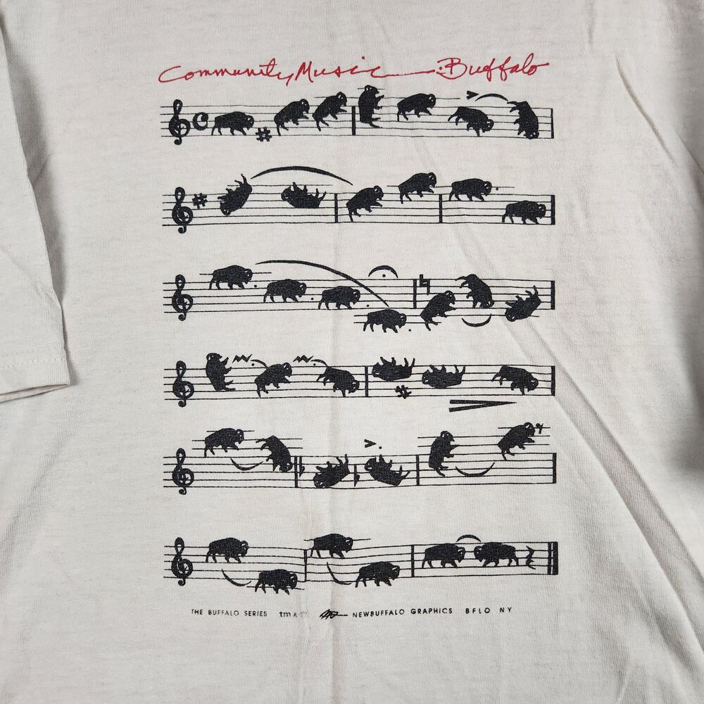Community Music Buffalo Shirt Mens 2XL White New Buffalo Graphics Staff Notation